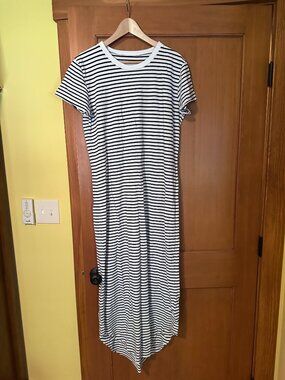 Frank & Eileen HARPER PERFECT TEE MAXI DRESS - White Navy French Stripes LARGE
